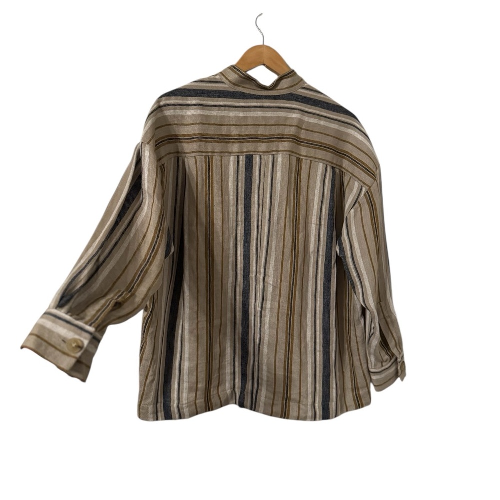 Af Agger Striped Long Sleeve Linen Button Down Pocket Top Tunic — image 4 of 8